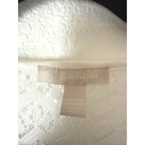 White Crochet Kimono Cover-Up With Pom Pom Trim One Size 100% Polyester Made In - Picture 5 of 7